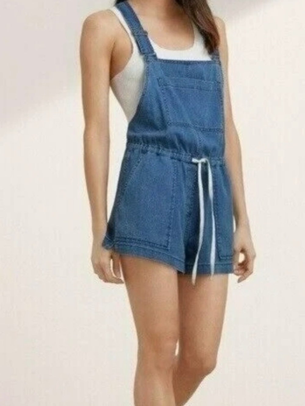 Wilfred Free Blue Chambray Overall Romper From Aritzia With Adjustable Straps